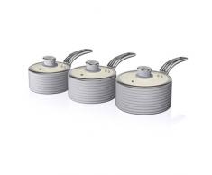 Swan Retro 3-teiliges Topf-Set mit elfenbeinfarbener Keramik-Antihaftbeschichtung, Aluminium, grau, 27.00 x 42.00 x 15 cm