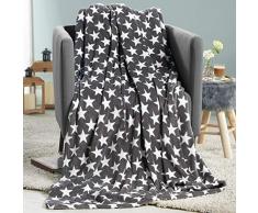 CelinaTex Moonlight Kuscheldecke 150 x 200 cm grau Coral Fleece Tagesdecke Mikrofaser Sofadecke Sterne Decke