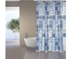 Cotexsa by MSV Premium Anti-Schimmel Textil Duschvorhang - Anti-Bakteriell, waschbar, 100% wasserdicht, mit 12 Duschvorhangringen - Polyester, Alentejo Blau 180x200cm - Made in Spain