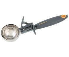 FACKELMANN Eisportionierer Soft, Eislöffel für Eiscreme, Eiskugelformer mit Kugel-Auswurf-Fuktion (Farbe: Orange/Grau), Menge: 1 Stück