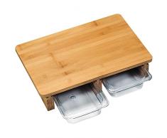 Kesper Schneidebrett mit 2 Auffangschalen aus Bambus/Kunststoff, braun/transparent, 41 x 26.5 x 8 cm