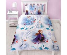 Frozen 2 Disney Die Eiskönigin Bettwäsche mit passendem Kissenbezug, wendbar, zweiseitig, Motiv Anna, ELSA und Olaf, Weiß
