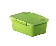 Rotho Memory Mikrowellendose mit Deckel 2 l und Ventil rechteckig, Kunststoff (BPA-frei), grün / transparent, 2 Liter (23 x 16 x 9,5 cm)