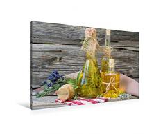 Calvendo Premium Textil-Leinwand 90 cm x 60 cm quer, Kräuteröle und Kräutersalz für das ganze Jahr | Wandbild, Bild auf Keilrahmen, Fertigbild auf echter Gesunde Küche Lifestyle Lifestyle