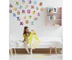 Kath & Cath, Wandbild: ABC / Alphabet im Tier- / Naturdesign, Aquarell, ideal fürs Kinderzimmer, Vinyl, selbstklebend, mehrfarbig, leicht zu entfernen