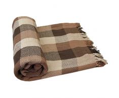Just Contempo Weiches, 100%Baumwolle, Kariert, Überwurf, Decke/Überwurf, Sofa, Bett, Tropen-Design, 100% Baumwolle, Chocolate (Brown Natural beige warm, Double 228cm x 254cm (90x102)
