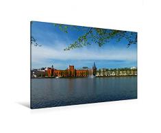 Calvendo Premium Textil-Leinwand 120 cm x 80 cm Quer, Pfaffenteich mit Herzoglichem Arsenal | Wandbild, Bild auf Keilrahmen, Fertigbild auf Echter Leinwand. Entdeckungen in Schwerin Orte Orte