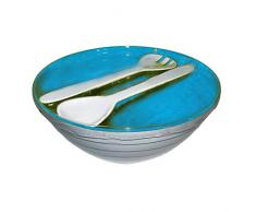 zak! Schüssel Wave mit Salatbesteck in weiß/blau, Melamin, 28 x 28 x 27 cm