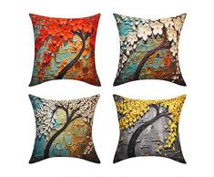 Lewondr Linen Throw Pillow Case, Set of 4 Soft Breathable Wrinkle-Resistant Pillowcase with Colorful Printed Pattern Decorative Cushion Cover Sham for Sofa Bed Seat 18x18(45x45cm), Wonder Forest