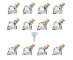 Viva Haushaltswaren - 12 x Mini Glasflasche mit Korkverschluss 15 ml, Gläser Set in Diamant-Form als Schnapsgläser, Likörflaschen, Ölflaschen etc. verwendbar (inkl. Trichter Ø 5 cm)