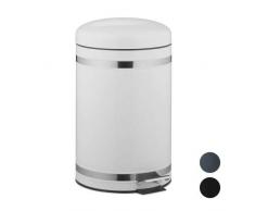 Relaxdays Treteimer 12l, Absenkautomatik, Inneneimer mit Henkel, Bad Kosmetikeimer, Tretmülleimer, Edelstahl, weiß, 42.5 x 25 x 31.5 cm
