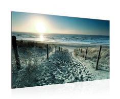Bilder Strand Sonnenuntergang Wandbild 70 x 40 cm Vlies - Leinwand Bild XXL Format Wandbilder Wohnzimmer Wohnung Deko Kunstdrucke Blau 1 Teilig - MADE IN GERMANY - Fertig zum Aufhängen 018414c