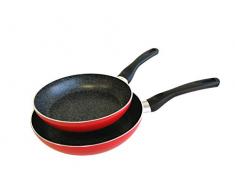 Pfannenset | 2 Antihaft-Pfannen für Pfannkuchen Pancake und Crepes | PFOA-frei Bratpfanne Set | Aluminium-Pfannen mit Stein-Effekt Beschichtung Granit und mineralische Partikel, Made in Italy by Domo (Rot, 24 / 28)