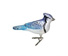 Old World Christbaumschmuck, Glas, geblasen, mit Geschenkbox, Vogel-Kollektion Stylized Blue Jay