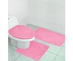 Fancy Linen 3-teiliges Anti-Rutsch-Badematten-Set für Badezimmer, U-Form, Konturteppich, Matte und WC-Deckelbezug hellrosa