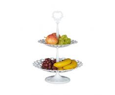 Relaxdays Etagere Metall mit 2 Ebenen HBT: 44 x 31 x 31 cm Servierplatte aus Aluminium zweistöckig für Obst, Kekse und Knabberzeug Servierteller als Dessertteller oder Obstetagere, weiß