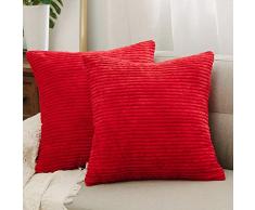 NATUS WEAVER 2 Stück Solid DecorThrow Kissenbezug Stripe Cord Kissen Fall Full Size 2 Packs, 14x14 rot