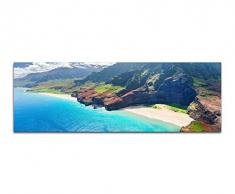 Panoramabild auf Leinwand und Keilrahmen 150x50cm Hawaii KÃ¼ste Gebirge Felsen Strand Meer