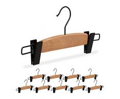 Relaxdays Hosenbügel Design mit Klammer, 10 Stück, Damen & Herren, edle Rockbügel, Größe M, 30,5 cm, natur/schwarz, Medium