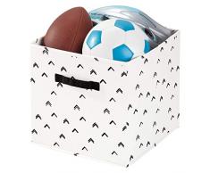 iDesign Stoffbox, mittelgroße faltbare Aufbewahrungsbox aus Baumwoll-Polyester-Mischung mit 2 Griffen, gemusterte Ordnungsbox für Schrank und jeden Raum, schwarz und weiß