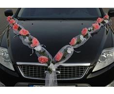 ROSEN GIRLANDE Auto Schmuck Braut Paar Rose Deko Dekoration Autoschmuck Hochzeit Car Auto Wedding Deko PKW (Rose Orchidee Rosa/Reinweiß)