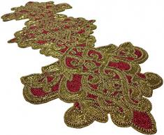 Linen Clubs Tischläufer mit Perlen, silberfarben 13x36 Gold Red Beads
