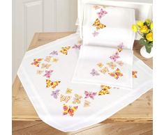 Vervaco Tischläufer Flatternde Schmetterlinge Stickpackung/Läufer im vorgedruckten/vorgezeichneten Kreuzstich, Baumwolle, Mehrfarbig, 40 x 100 x 0.3 cm