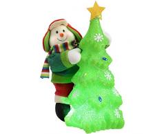 WeRChristmas Dekoration Weihnachtsbaum mit Schneemann, 39 cm, mit Farbwechsel-LEDs, Mehrfarbig