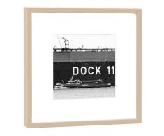 COGNOSCO RH-27-B100 Fotografie im Holzrahmen: Dock 11-Kunstdruck-Format 27 x 27 cm-Rahmenfarbe beige-Hochwertiges Wandbild, Geschenkidee oder Souvenir aus Hamburg, Holz, Schwarz-Weiß, Rahmen