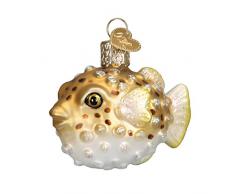Old World Weihnachten Glas mundgeblasenen Kollektion Ornament mit S-Haken und Geschenk-Box, Fisch Pufferfish