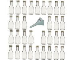 Viva Haushaltswaren - 32 x leere Glasflasche 100 ml mit goldfarbenem Schraubverschluss, als kleine Schnapsflaschen & Likörflaschen verwendbar (inkl. Trichter Ø 5 cm)