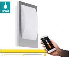 EGLO connect Außen-Wandlampe Verres-C, Smart Home Außenleuchte, Wandleuchte aus Edelstahl und Kunststoff, Farbe: Silber, weiß, warmweiß, dimmbar, IP44