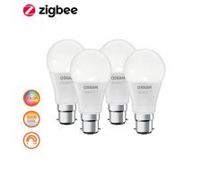 OSRAM Smart+ LED, ZigBee Lampe mit B22d Sockel, warmweiß bis tageslicht, Farbwechsel RGB, dimmbar, Direkt kompatibel mit Echo Plus und Echo Show (2. Gen.), Kompatibel mit Philips Hue Bridge, 4er Pack