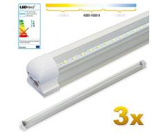 LEDVero 3x SMD LED Röhre 120 cm inkl. Fassung in neutralweiss- Leuchtstoffröhre T8 G13 Tube transparent Abdeckung - Lichtleiste mit 18 W, 1800lm- montagefertig
