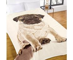 Dreamscene Überwurf mit Mopshundedesign, 200 x 240 cm