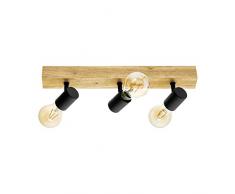 EGLO Deckenlampe Townshend 3, 3 flammiger Vintage Deckenspot im Industrial Design, Retro Lampe aus Stahl und Holz, Farbe: Schwarz, braun, Fassung: E27
