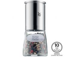 WMF De Luxe Pfeffermühle, befüllt, Cromargan Edelstahl, Glas Keramikmahlwerk, spülmaschinengeeignet, Gewürzmühle für getrockente Kräuter