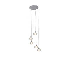 Brilliant Isia Pendelleuchte, 5-flammig, G9, 5 x 28 W / 370 lm, 2800 K, Metall/Glas, chrom/transparent G09073 / 15