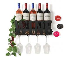 Soduku Weinregal, Metall, Wandmontage, 4 Lange Stiel, Glashalter & Weinkorkaufbewahrung