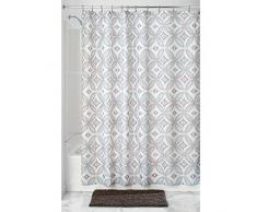 iDesign Vintage Tile Duschvorhang | Designer Duschvorhang aus Stoff mit Ösen | 183,0 cm x 183,0 cm groß mit schönem Muster | Polyester taupe/blau