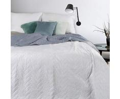 Zweiseitige Tagesdecke, Sesselschoner, Bettüberwurf, Luiz, Steppdecke, Velours, Weiche Sofadecke, Steppung, 70x160 cm, 170x210 cm, 220x240 cm, passende Kissenbezüge (Weiß + Silber, 170 x 210 cm)