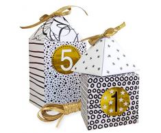 Braun + Company Adventskalender Set Modern Village in Klarsichtbox, Papier, weiß/Gold, 15.5 x 2 x 22.5 cm