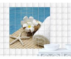 Graz Design 765175_15x20_60_V Fliesenaufkleber Fliesen Sticker Deko für Bad Küche Badezimmer Fliesenbild Seestern Handtuch und weiÃe Blüten FliesengröÃe 15x20cm (Anzahl Fliesen = 4 breit und 3 hoch)