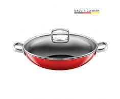 Silit Energy Red Wok mit Glasdeckel, Ø 36 cm, Silargan Funktionskeramik, Schüttrand, induktionsgeeignet, spülmaschinengeeignet, rot