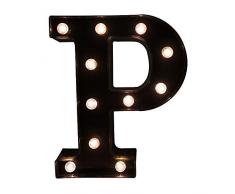 Glintee LED-Lichterkette mit schwarzem Alphabet für Hochzeit, Zuhause, Party, Bar, Dekoration, batteriebetrieben, Buchstaben-Dekor Art Deco Letter-p