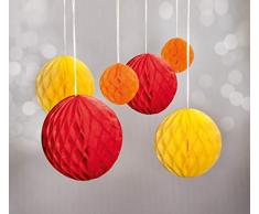 Rayher 87077000 Wabenbälle, Honeycomb, Seidenpapier, 5+8+10cm, Gelb/ Rot / Orange, Hänge- und Tisch Dekoration, passen zu Girlanden und Pompoms bei Geburtstagen, Hochzeiten + Fotoshootings