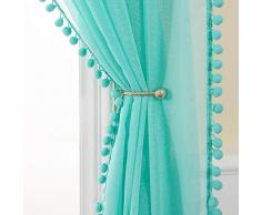 MIULEE Pompom-Fenstervorhänge für Küche, Badezimmer, Wohnzimmer W 54 x L 90 türkis