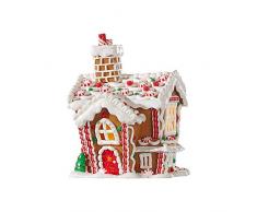 Dekofigur Lebkuchenhaus, beleuchtet, 20,3 cm, Acryl, Rot / Weiß