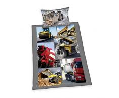 Herding Young Collection Bettwäsche-Set, Baustelle Wendemotiv, Bettbezug 160 x 210 cm, Kopfkissenbezug 65 x 100 cm, Baumwolle/Renforcé