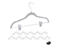 Relaxdays Samtbügel mit Clips 12er Set, 360° drehbarer Haken, Hosenbügel, rutschfeste Hemdenbügel, 43 cm breit, grau